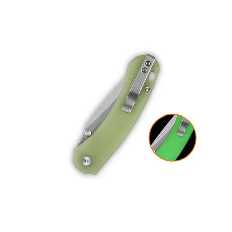 QSP Coyote Button Liner Lock Pocket Knife Nitro V blade Glow-in-the-Dark G10 handle
