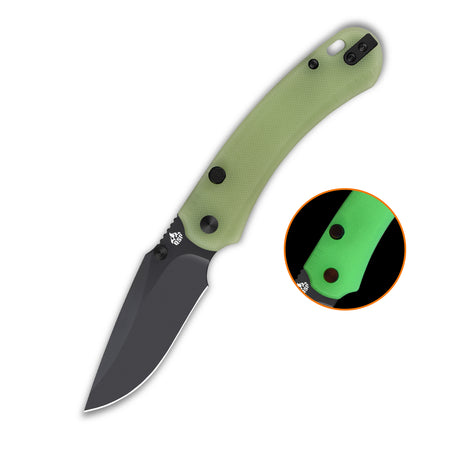 QSP Coyote Button Liner Lock Pocket Knife Nitro V blade Glow-in-the-Dark G10 handle