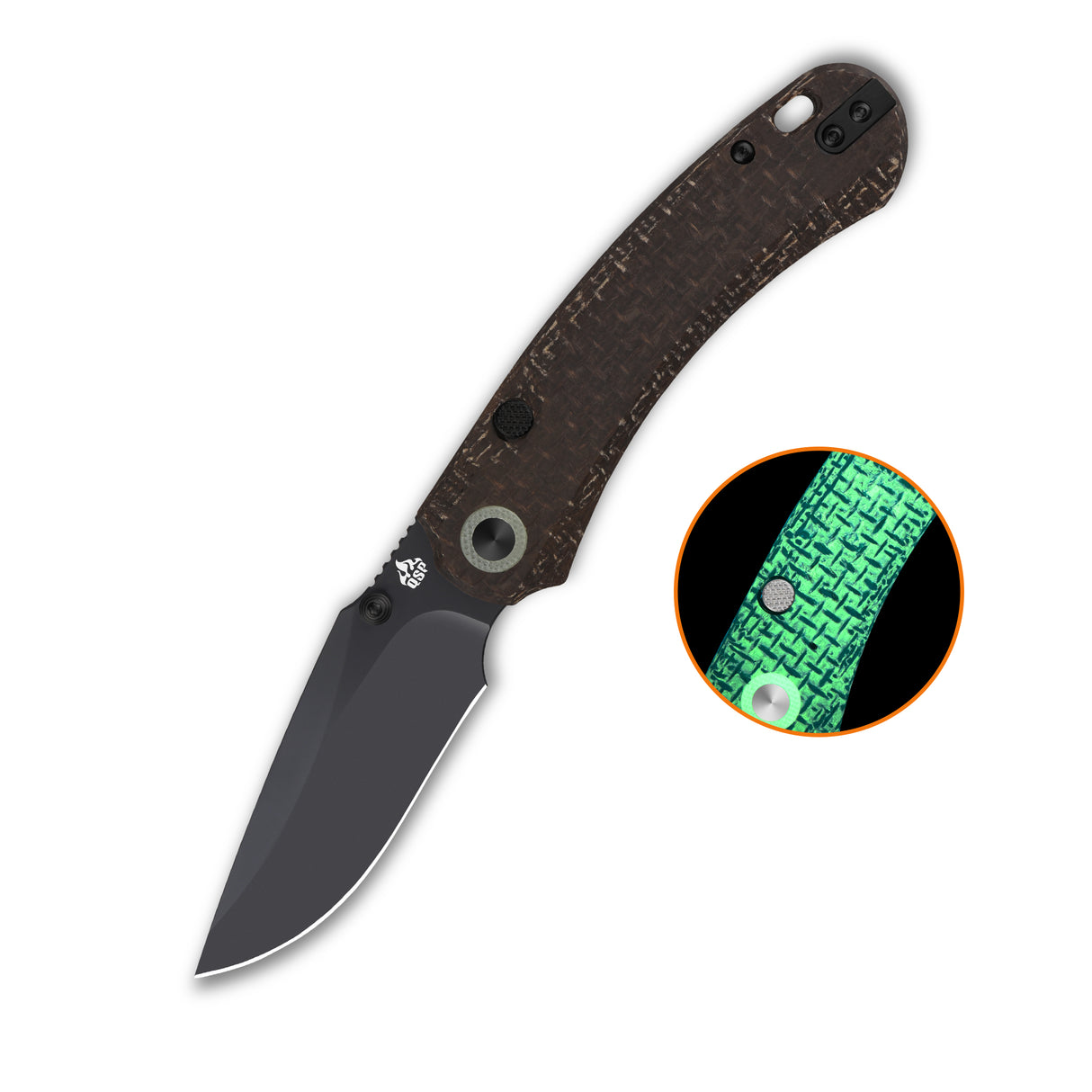 QSP Coyote Button Liner Lock Pocket Knife Nitro V blade Glow-in-the-Dark Micarta handle