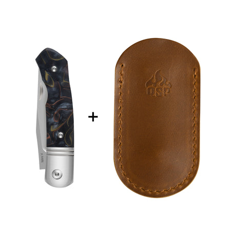 QSP Heron Slip Joint Pocket Knife Nitro V blade Brass Copper Mesh Resin Handle