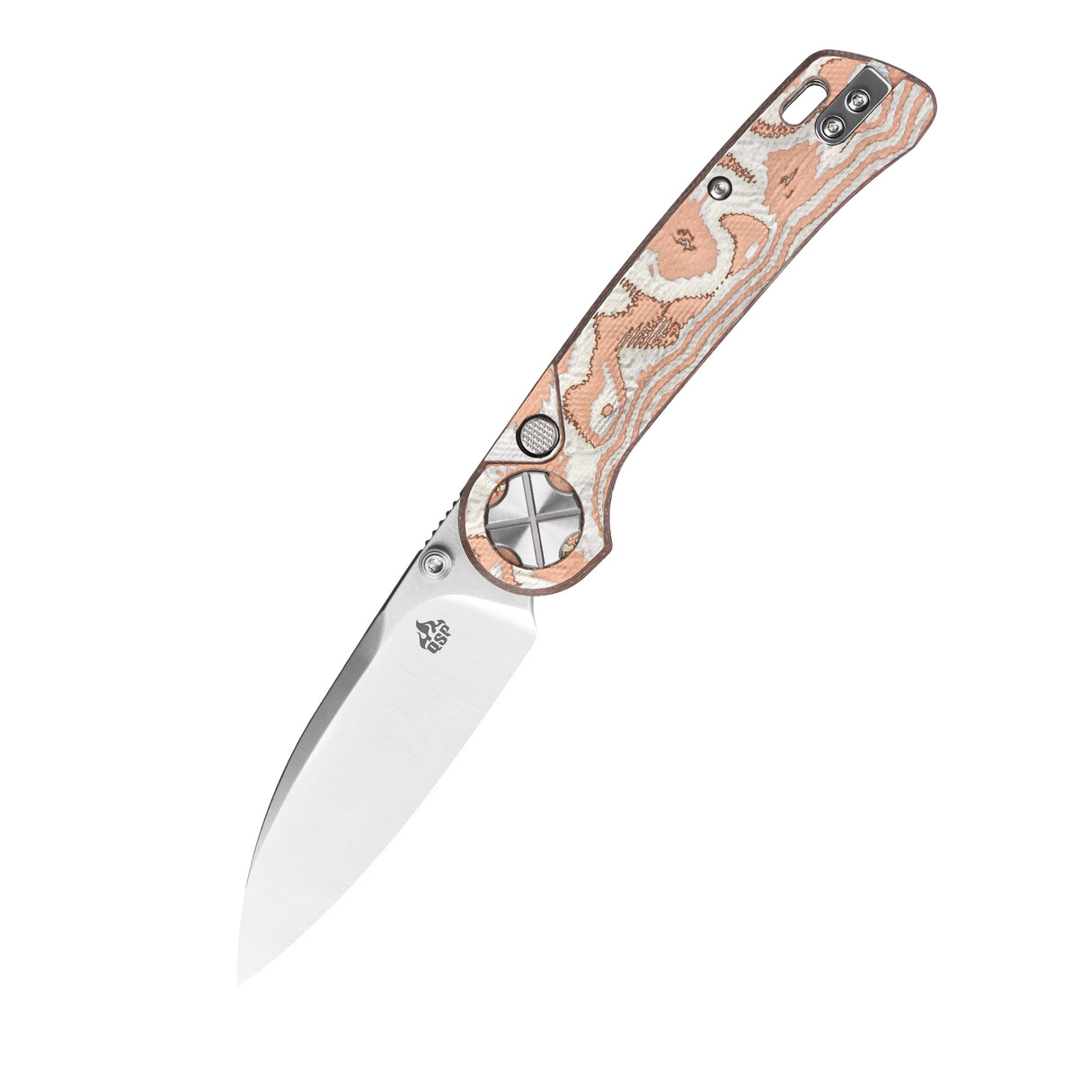 QSP Orca Button Liner Lock Pocket Knife 10Cr15MovV blade G10 with Copper & Aluminum Foil handle