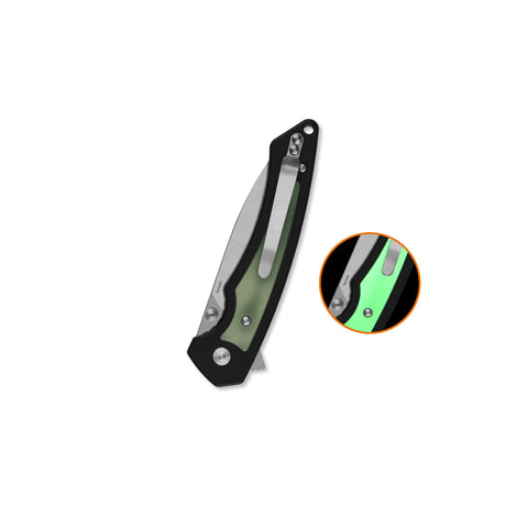 QSP Peregrine Liner Lock Pocket Knife 10Cr15MoV blade Glow-in-the-Dark G10 inlay Black G10 handle