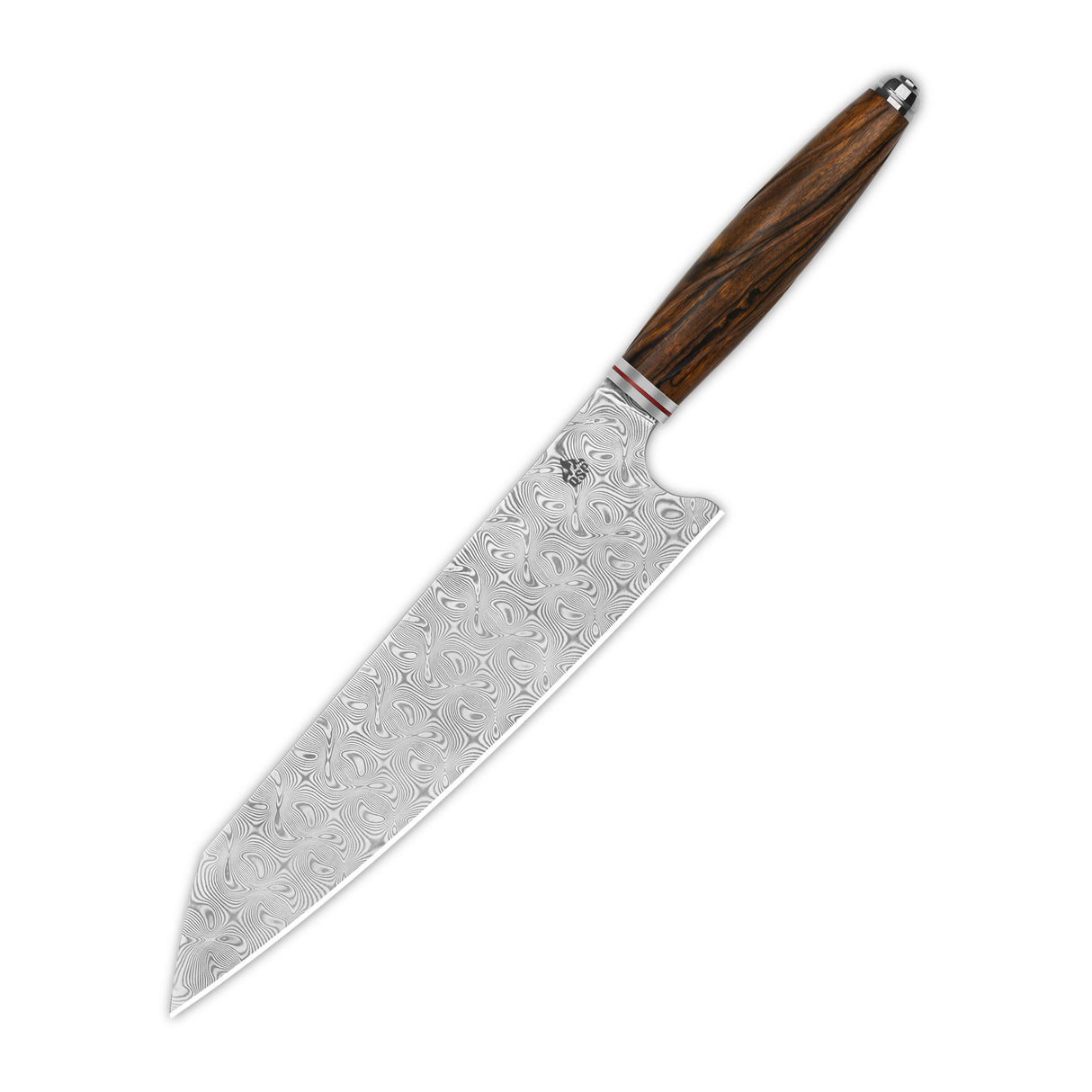 Damascus blade kitchen knife with desert iron wood handle, 8 inches in length