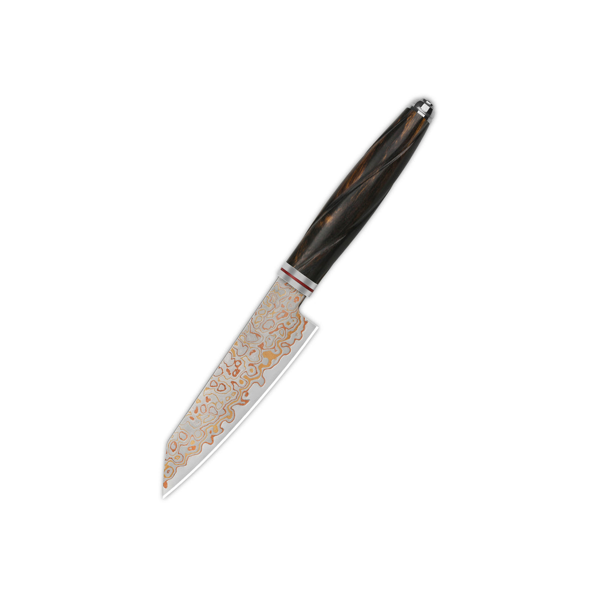 QSP Kitchen Knife  4'' Kritsuke Brass Copper Damascus Blade Desert Iron Wood Handle Mulan Series QS-KK-005C