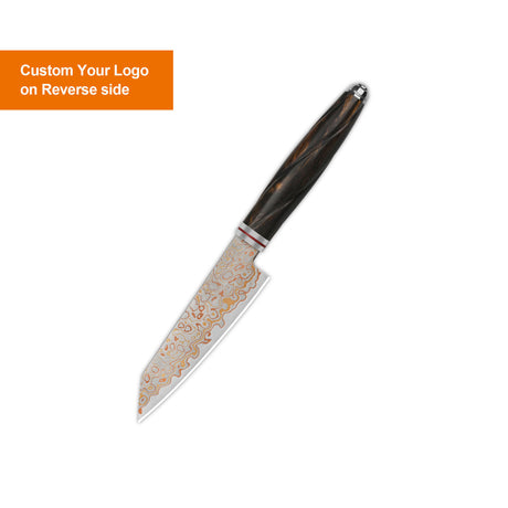 QSP Kitchen Knife  4'' Kiritsuke Brass Copper Damascus Blade Desert Iron Wood Handle Mulan Series QS-KK-005C