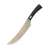 QSP Kitchen Knife 7.75'' Butcher Knife Brass Copper Damascus Blade Stabilized Wood Handle with Abalone Shell Inlay Noble Series QS-KK-006B