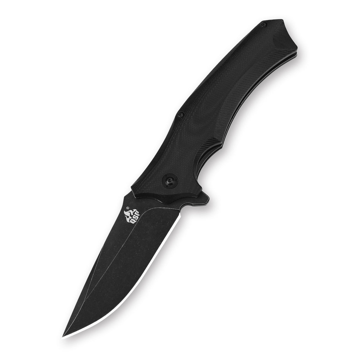 QSP Sthenia Pocket Knife-blackwash blade with Black G10 Handle