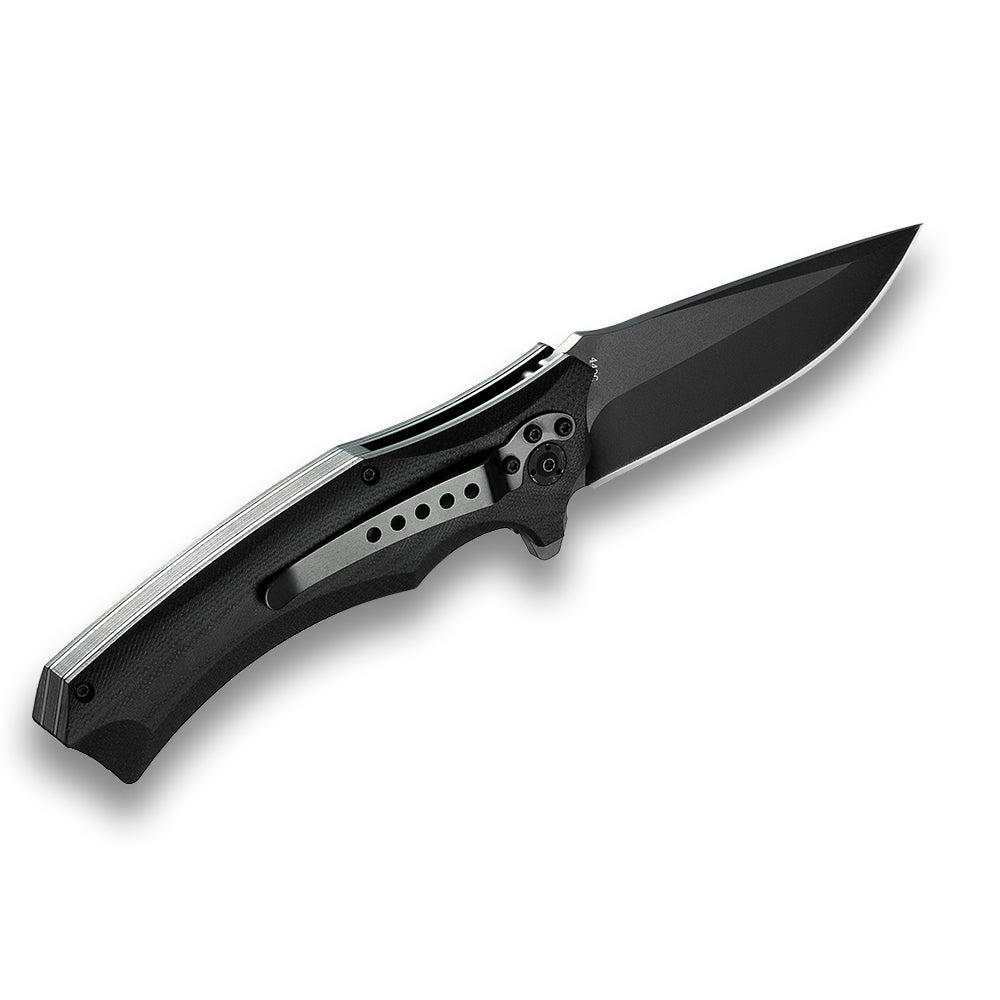QSP Sthenia Pocket Knife-blackwash blade with Black G10 Handle