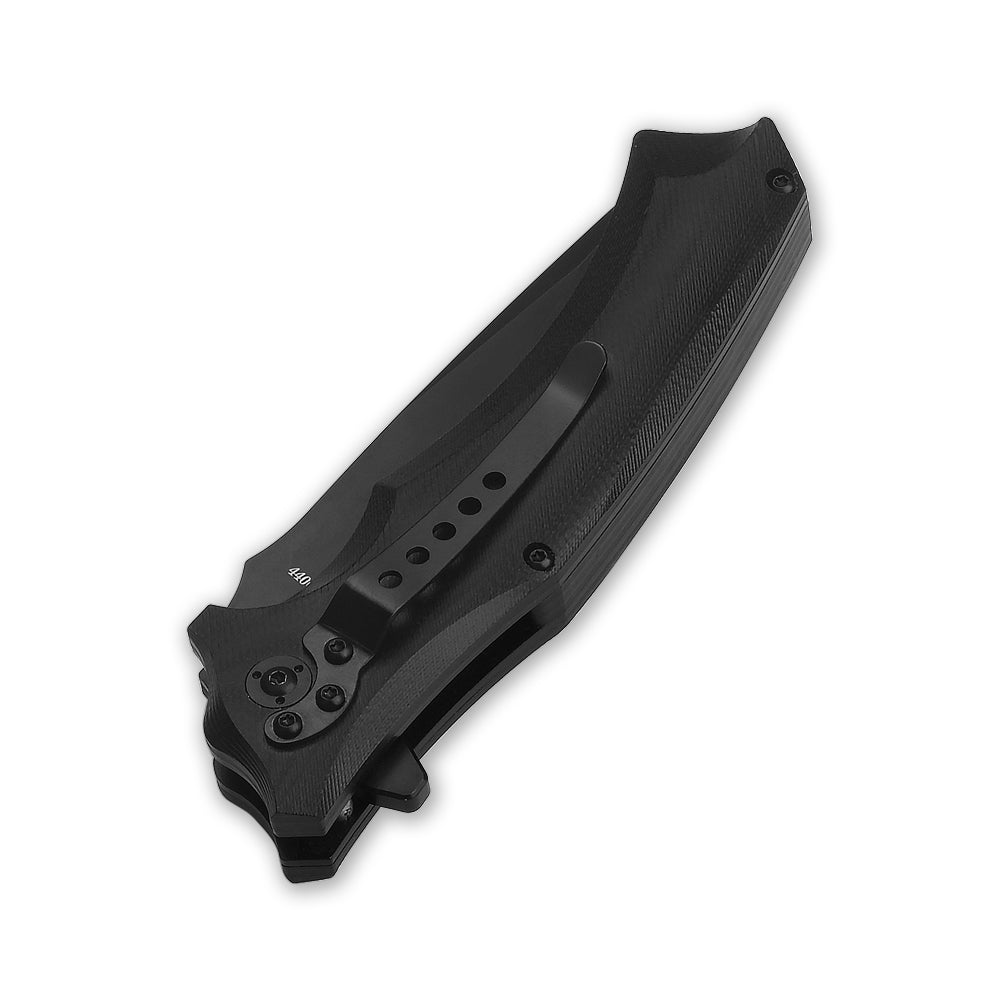 QSP Sthenia Pocket Knife-blackwash blade with Black G10 Handle