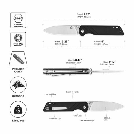 QSP Parrot V2 Liner Lock Pocket knife D2 Blade G10 Handle Ball Bearings