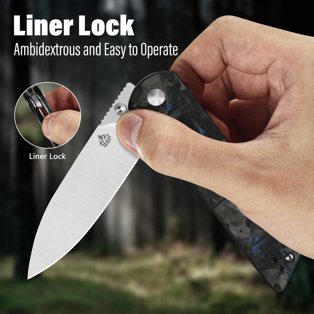 QSP Parrot V2 Liner Lock Pocket knife D2 Blade Shredded CF overlay G10 Handle Ball Bearings