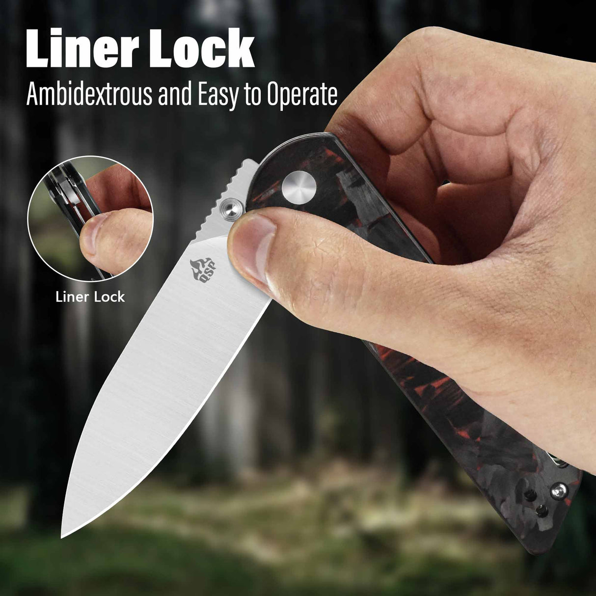 QSP Parrot V2 Liner Lock Pocket knife D2 Blade Shredded CF overlay G10 Handle Ball Bearings
