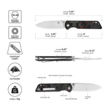 QSP Parrot V2 Liner Lock Pocket knife D2 Blade Shredded CF overlay G10 Handle Ball Bearings