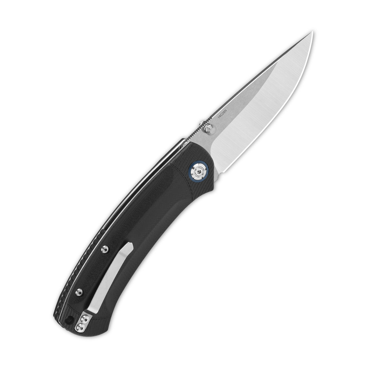 QSP Copperhead pocket knife showcasing Sandvik 14C28N drop point blade and black G10 handle