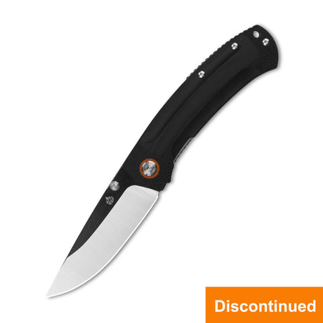Copperhead pocket knife with black G10 handle and Sandvik blade, marked discontinued.