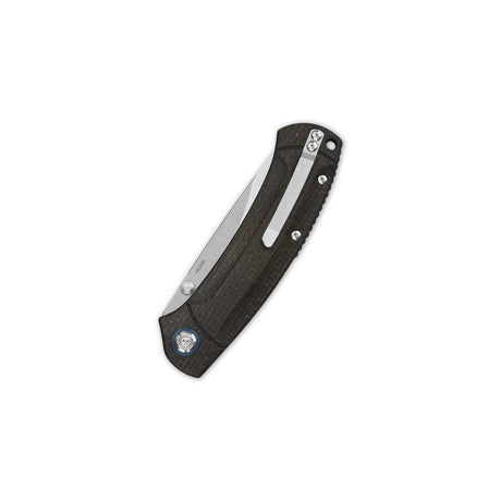 Closed QSP Copperhead knife with dark brown micarta handle and stainless steel clip