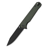 QSP Mamba V2 pocket knife with D2 blade open, featuring green micarta handle