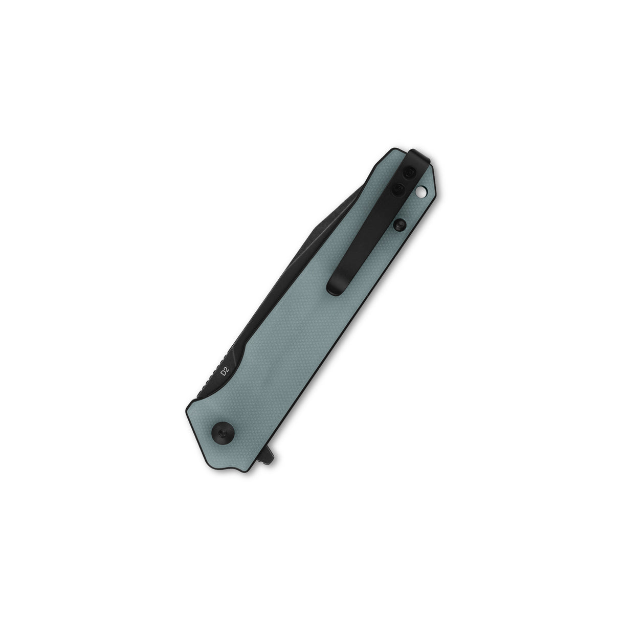Top view of QSP Mamba V2 pocket knife with jade G10 handle and clip