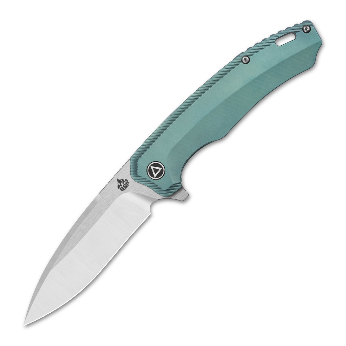 QSP Woodpecker pocket knife with textured titanium handle and Böhler M390 blade.
