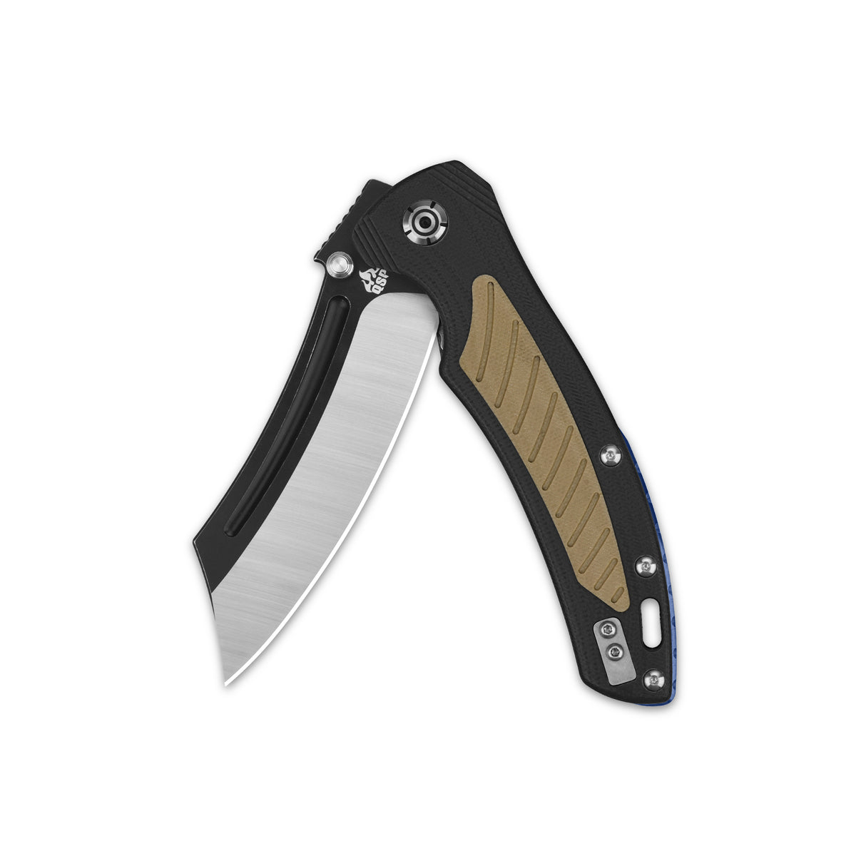 Closed QSP Platypus pocket knife with sheepsfoot blade and textured G10 handle