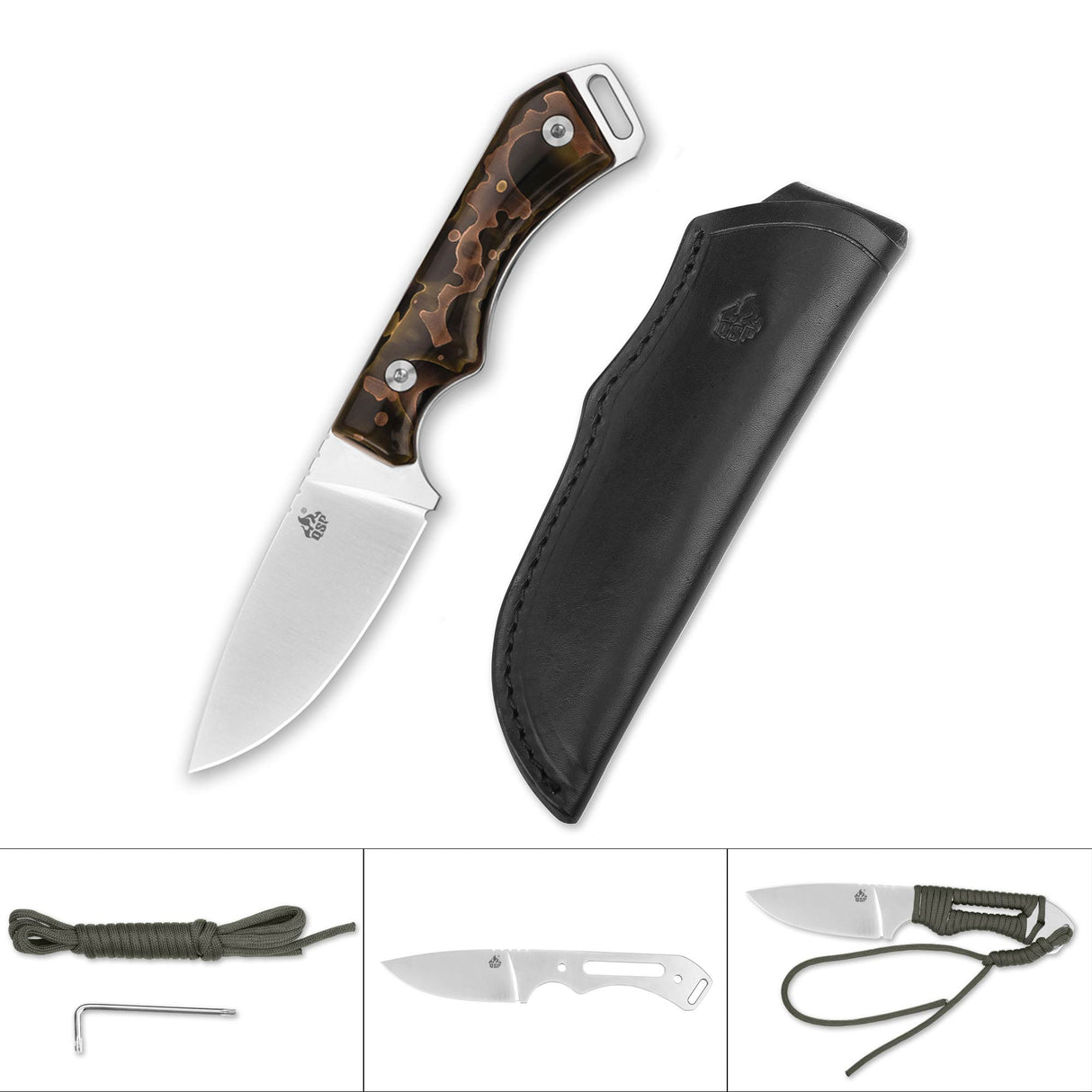 QSP Workaholic Fixed blade knife N690 blade Raffir resin handle