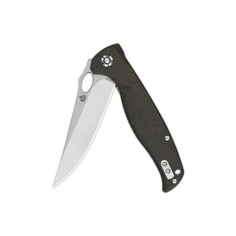 Gavial Liner Lock pocket knife with D2 clip point blade and Micarta handle.