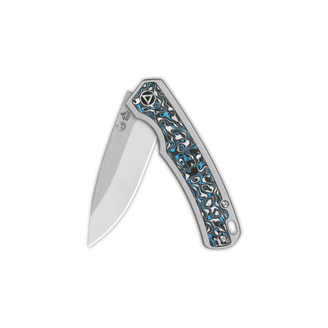 QSP Puffin Frame Lock Pocket Knife S35VN Blade Titanium with Black-white-Blue Carbon Fiber inlay Handle