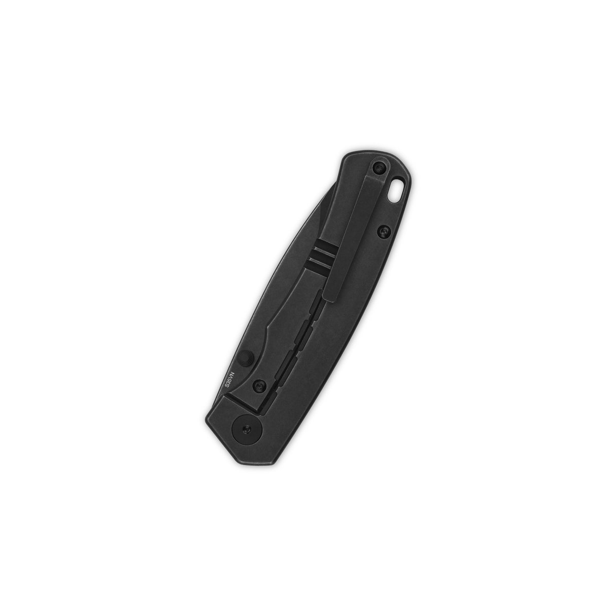 Closed QSP Puffin pocket knife with black titanium handle and frame lock.