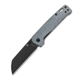 QSP Penguin pocket knife with D2 steel blade and blue denim Micarta handle displayed open