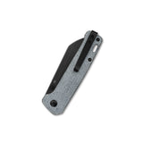 Closed QSP Penguin pocket knife with denim Micarta handle and D2 blade.