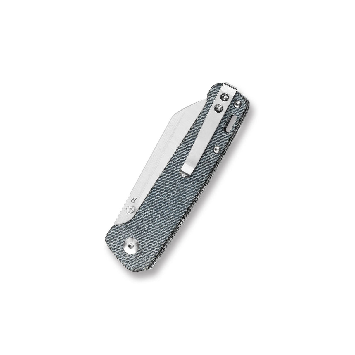 Closed QSP Penguin Pocket Knife with denim Micarta handle and D2 steel blade