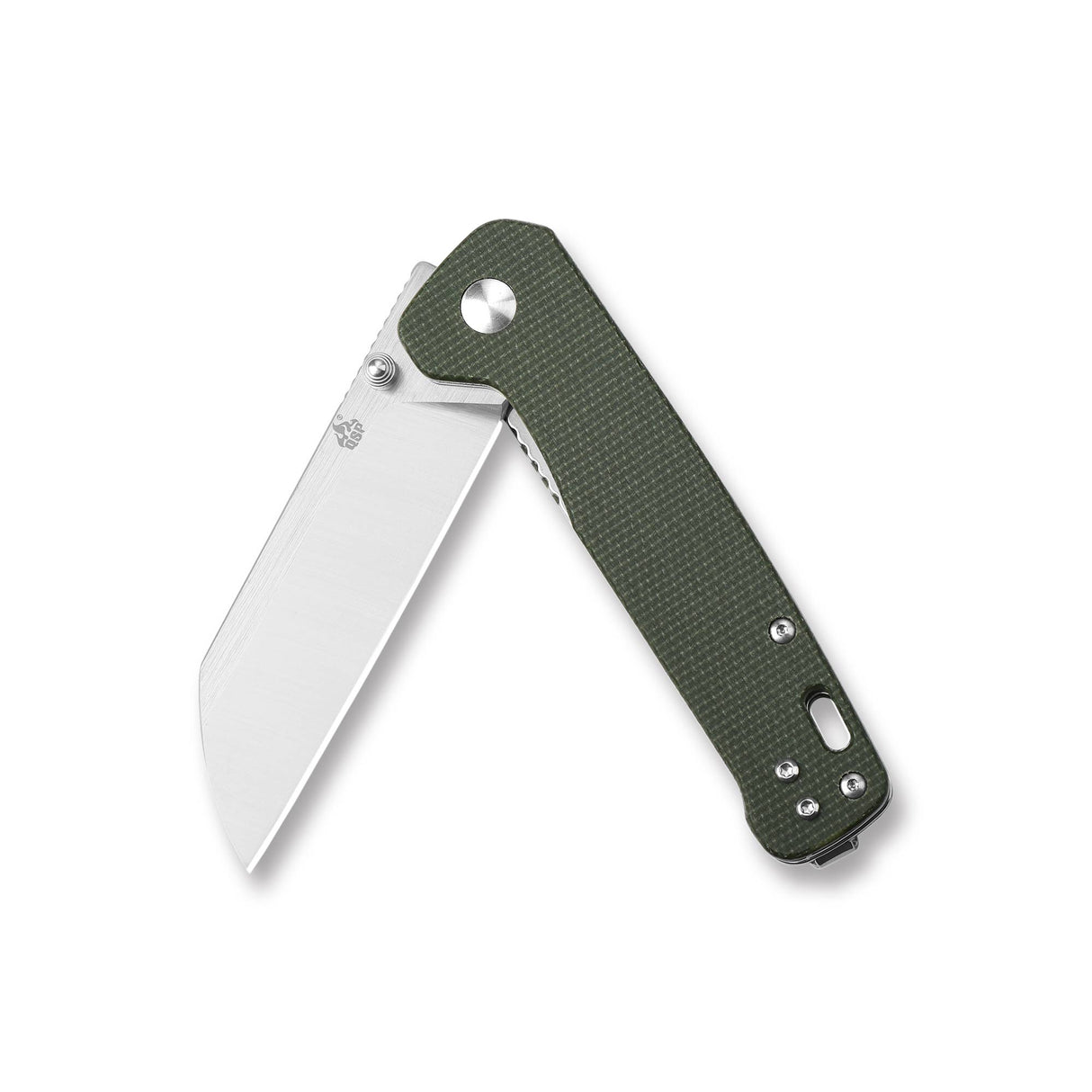 QSP Penguin pocket knife with D2 blade and green Micarta handle side view