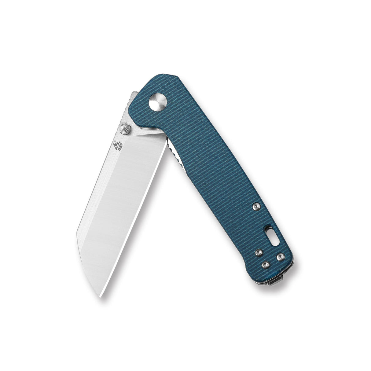 QSP Penguin Liner Lock Pocket Knife with polished D2 blade and blue Micarta handle