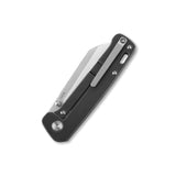 Compact QSP Penguin frame lock pocket knife with black titanium handle and 154CM blade