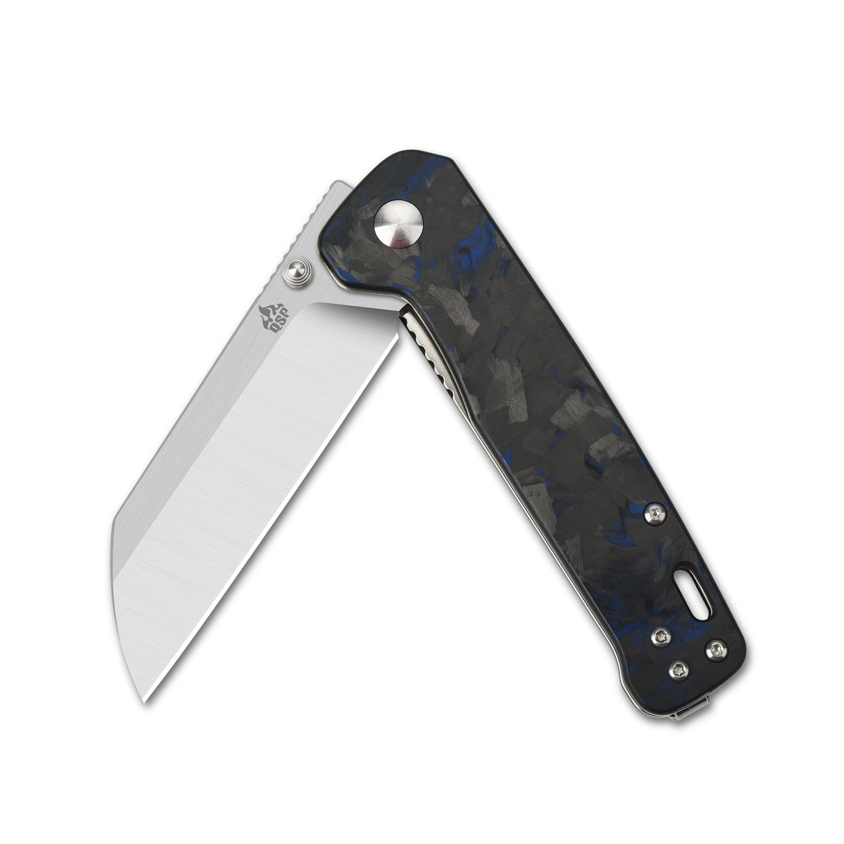 QSP Penguin Liner Lock Pocket Knife D2 Blade Blue Shredded CF overlay G10 Handle