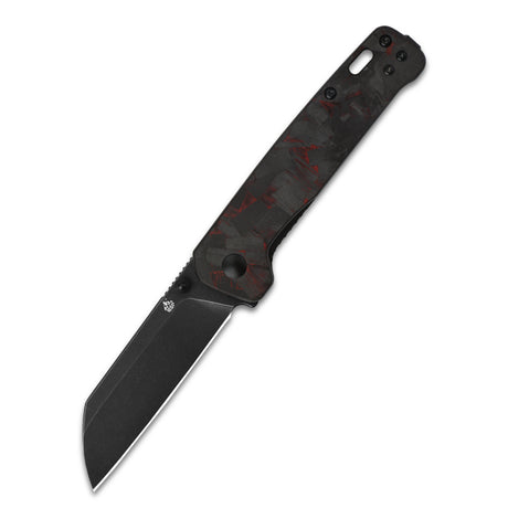 QSP Penguin pocket knife with black D2 blade and red carbon fiber G10 handle