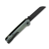 QSP Penguin pocket knife with jade G10 handle and black D2 blade, closed position.