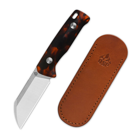 QSP Baby Penguin 14C28N blade Tortoise Resin handle with Clip Slip sheath