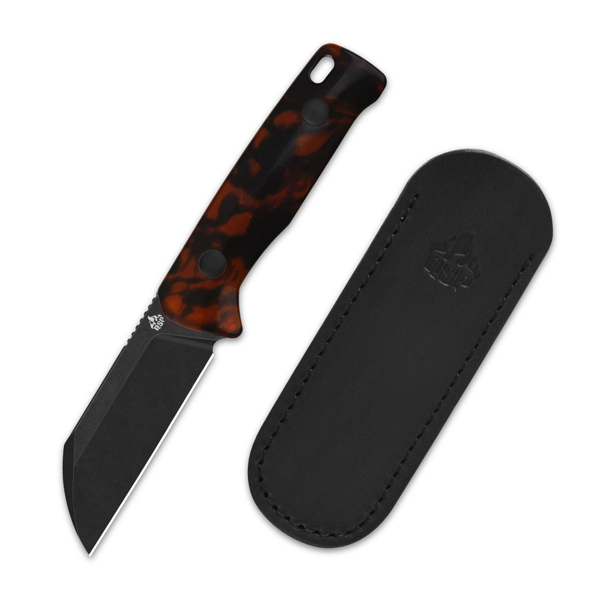 QSP Baby Penguin 14C28N blade Tortoise Resin handle with Clip Slip sheath