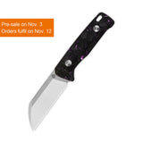 QSP Baby Penguin 14C28N blade Purple shredded CF handle with Clip Slip sheath
