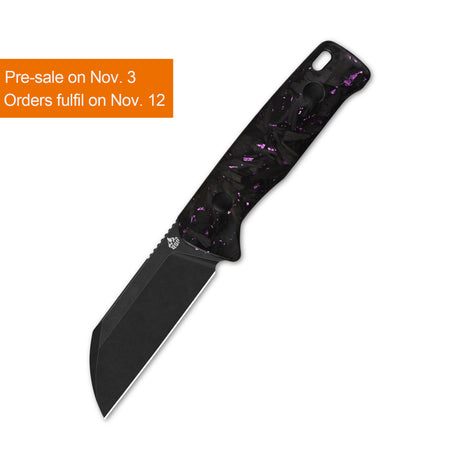 QSP Baby Penguin 14C28N blade Purple shredded CF handle with Clip Slip sheath