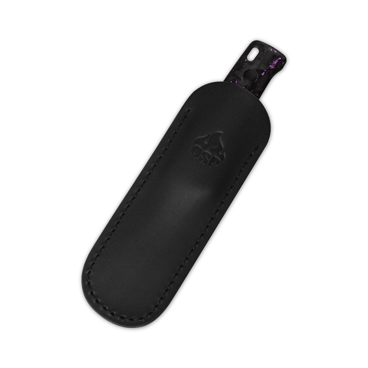 QSP Baby Penguin 14C28N blade Purple shredded CF handle with Clip Slip sheath