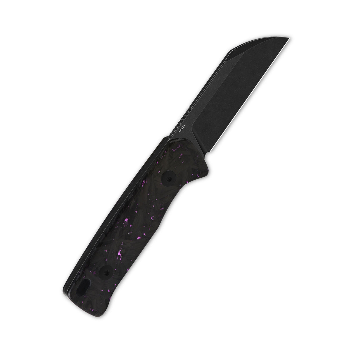 QSP Baby Penguin 14C28N blade Purple shredded CF handle with Clip Slip sheath