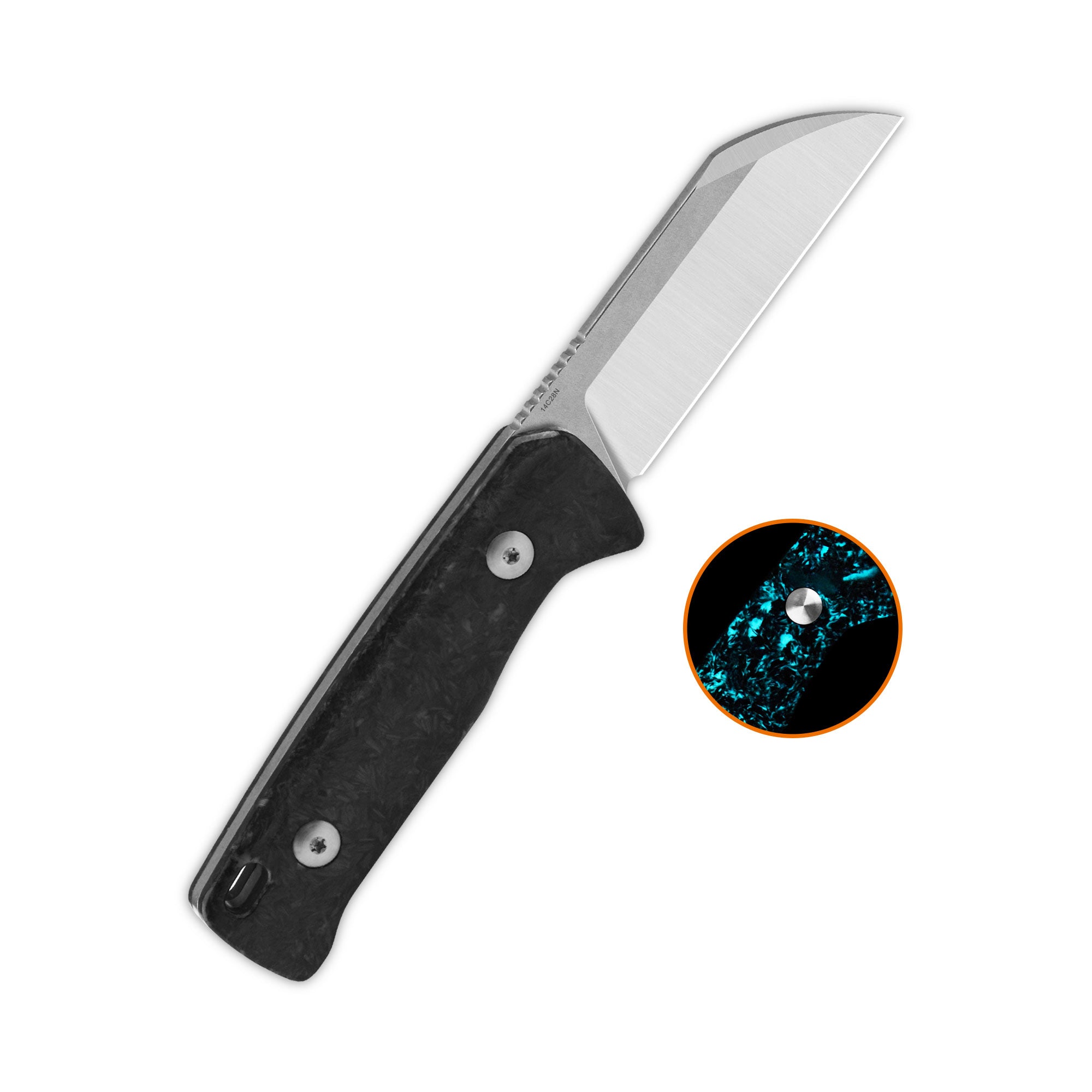 Baby Penguin | 14C28N | Blue glow-in-the-dark shredded CF – QSP KNIFE