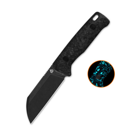QSP Baby Penguin 14C28N blade Blue glow-in-the-dark shredded CF handle with Clip Slip sheath