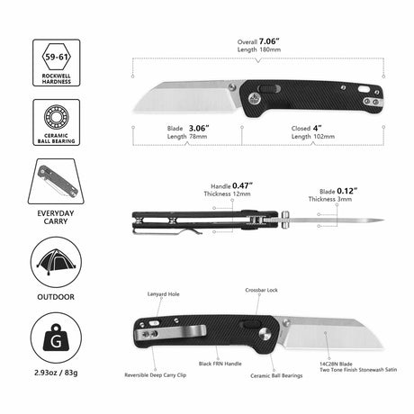 QSP Penguin Glyde Lock Pocket Knife 14C28N Blade Black FRN Handle