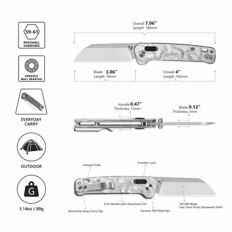 QSP Penguin Glyde Lock Pocket Knife 14C28N Blade G10 with Aluminum Foil Handle