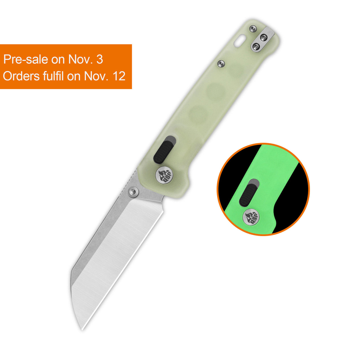 QSP Penguin Glyde Lock Pocket Knife 14C28N Blade Black Glow-in-the-dark resin Handle