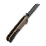QSP Penguin pocket knife with D2 sheepsfoot blade and brass handle, side view.