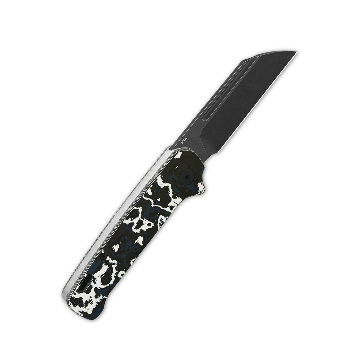 QSP Penguin knife with 20CV sheepsfoot blade and white storm Fat Carbon handle.